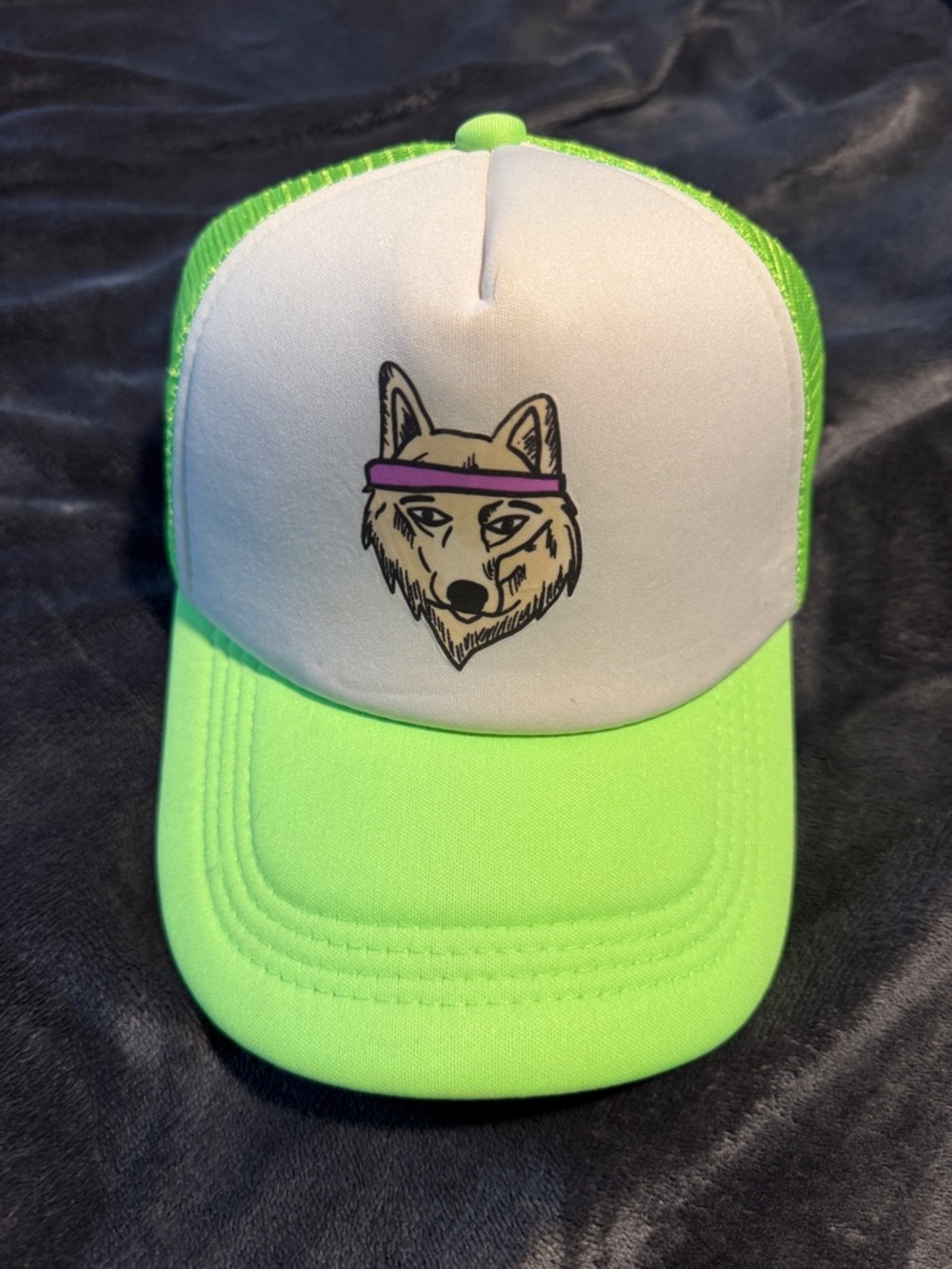 Kids Neon Green and White Wolf Trucker Cap